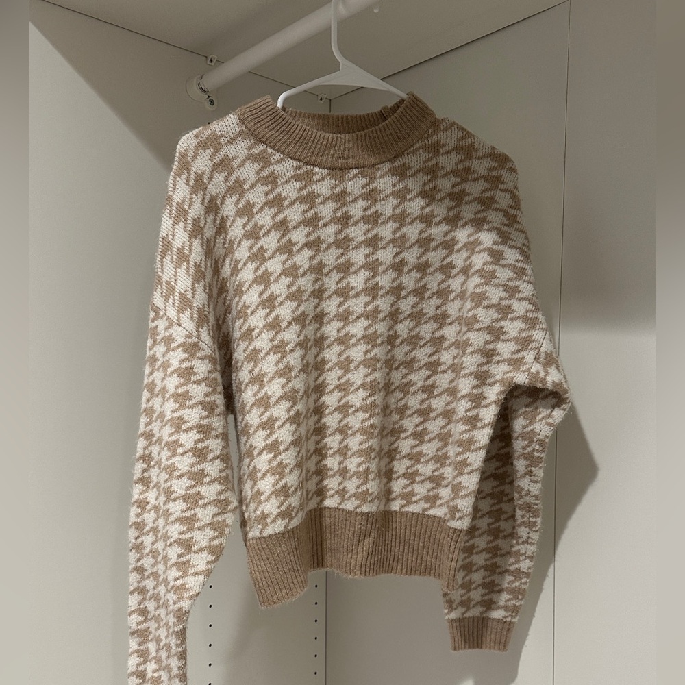 Fashion Nova Beige Houndstooth Turtleneck Sweater Skirt set